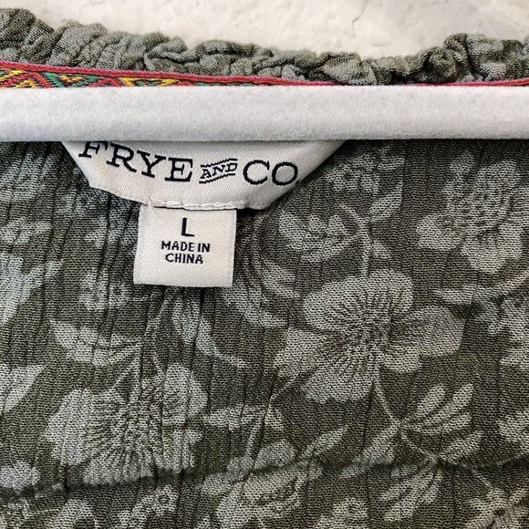 Frye and Co Blouse Top Womens Large Floral Peasant Green Popover - Picture 6 of 7